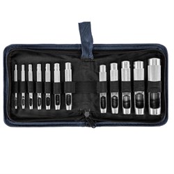 Набор пробойников для кожи 3 4 5 6 7 8 9 10 12 14 16 19 мм, 12 шт, чехол Сибртех 15910