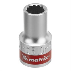 Головка торцевая, 10 мм, двенадцатигранная, CrV, под квадрат 1/2, хромированная Matrix 16064