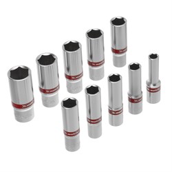 Набор удлиненных торцевых головок 3/8", 6 гранные, CrV, 8-19мм, 10 штук Matrix 16070