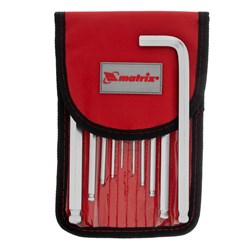 Набор ключей имбусовых HEX, 1.5-12 мм, CrV, 10 шт, удлиненных, шарообразный наконечник, с сатинированным покрытием, чехол Matrix 16127