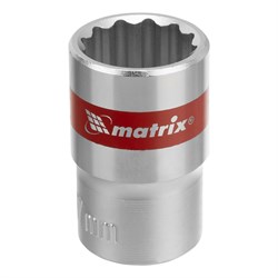 Головка торцевая, 17 мм, двенадцатигранная, CrV, под квадрат 1/2, хромированная Matrix 14713