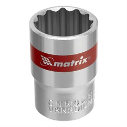Головка торцевая, 19 мм, двенадцатигранная, CrV, под квадрат 1/2, хромированная Matrix 14715