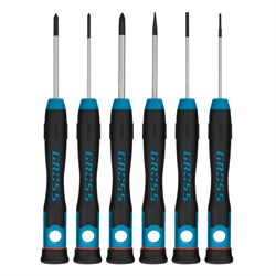 Набор отверток для точной механики, CrMo, двухкомпонентные рукоятки, 6 шт, пластиковый бокс Gross 16313