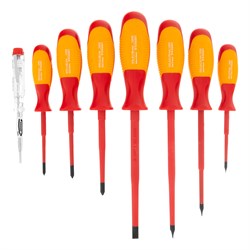 Набор отверток диэлектрических до 1000 В, 8 шт, тестер, CrMo, двухкомпонентные рукоятки Gross 16362