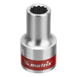 Головка торцевая, 9 мм, двенадцатигранная, CrV, под квадрат 1/2, хромированная Matrix 14731