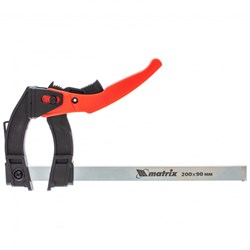 Струбцина реечная быстрозажимная, пластиковый корпус рычажно-храповой механизм, 200 х 90 х 290 мм, штанга 5 х 20 мм Matrix 16582