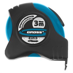 Рулетка "Schlagfest",3 м x 19 мм,магнитный обрезиненный зацеп,двусторонняя шкала,Нейлоновое покрытие,автоматическая фиксация Gross 16800