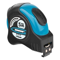 Рулетка "Schlagfest",5 м x 19 мм,магнитный обрезиненный зацеп,двусторонняя шкала,Нейлоновое покрытие,автоматическая фиксация Gross 16801