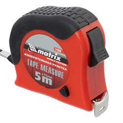 Рулетка Double fixation,5 м х 19 мм,обрезиненный корпус,двойная плавная фиксация Matrix 16812