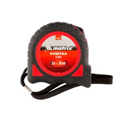 Рулетка Strong,3 м х 16 мм,обрезиненный корпус Matrix 16826