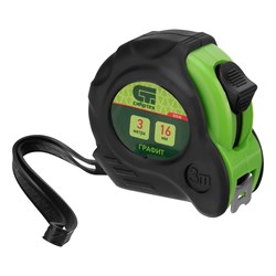 Рулетка Графит,обрезиненный корпус,амортизатор,3 м х 16 мм Сибртех 16846