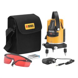 Лазерный уровень LX3, 10 м, ± 0,3 мм/1 м, 635 нм, 4 вертикальных, 1 горизонтальная плоскости, резьба 5/8" Denzel 17028