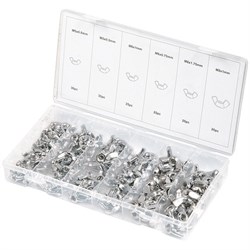 Набор гаек: М5 х 0.5, М5 х 0.8, М6 х 0.75, М6 х 1, М8 х 1, М8 х 1.75 мм, с "барашком", 150 предметов Сибртех 17798