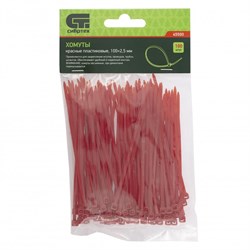 Хомуты, 100 x 2.5 мм, пластиковые, красные, 100 шт Сибртех 18042