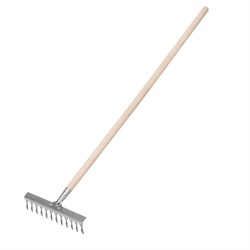 Грабли, нержавеющая сталь, 290 х 1300 мм, 12 витых зубьев, деревянный черенок, Сибртех 18408