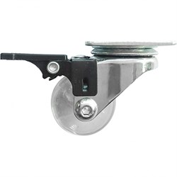 Колесо ПУ прозрачное поворотное с тормозом d-35 мм, крепление платформенное Сибртех 18530