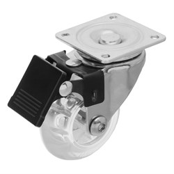 Колесо ПУ прозрачное поворотное с тормозом d-50 мм, крепление платформенное Сибртех 19324