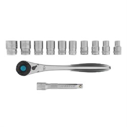 Набор торцевых головок, трещотка 120 зубьев, 1/2", CrV, 12 предметов Gross 15554