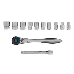 Набор торцевых головок, трещотка 120 зубьев, 3/8", CrV, 12 предметов Gross 15555