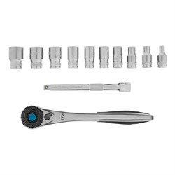 Набор торцевых головок, трещотка 120 зубьев, 1/4", CrV, 12 предметов Gross 15556