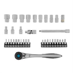 Набор торцевых головок, трещотка 120 зубьев, 1/4", CrV, 36 предметов Gross 15557