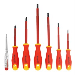 Набор отверток диэлектрических до 1000 В, 7 шт, тестер, CrV, двухкомпонентные рукоятки Сибртех 15813