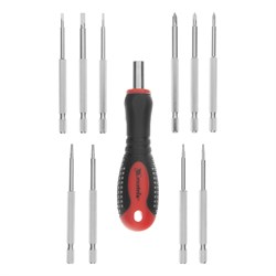 Отвертка для точных работ Fusion с насадками, 11 предметов, в пластиковом пенале, трехкомпонентная рукоятка Matrix 15816