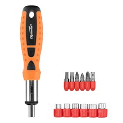 Отвертка реверсивная, биты, головки торцевые, 14 шт, Sparta 15836