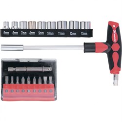 Отвертка с Т-образной эргономичной ручкой, набором бит и насадок, 20 шт, CrV Matrix 15850