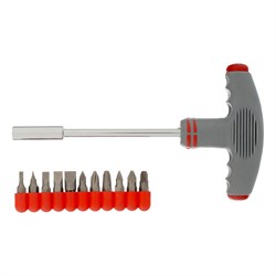 Отвертка с Т-образной эргономичной ручкой и набором бит, 11 шт, CrV Matrix 15851