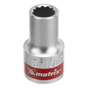 Головка торцевая, 10 мм, двенадцатигранная, CrV, под квадрат 1/2, хромированная Matrix 16064