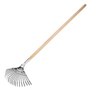 Грабли веерные стальные, 385 х 1450 мм, 20 плоских зубьев, деревянный черенок, Сибртех 18385