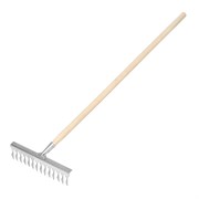 Грабли, нержавеющая сталь, 340 х 1300 мм, 14 витых зубьев, деревянный черенок, Сибртех 18410