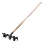 Грабли стальные, 300х1300 мм, 12 витых зубьев, деревянный черенок, Сибртех 19283