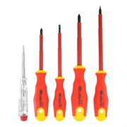 Набор отверток диэлектрических до 1000 В, 5 шт, тестер, CrV, двухкомпонентные рукоятки Сибртех 15814