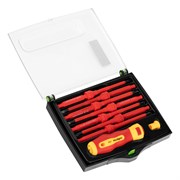 Отвертка со сменными жалами, диэлектрическая до 1000 В, 9 предметов, CrV Сибртех 15815