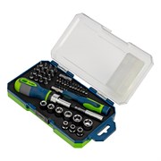 Отвертки реверсивные с набором бит и торцевыми головками, 41 шт, CrV Сибртех 15842