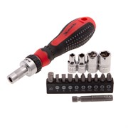 Отвертка реверсивная с набором бит и насадок торцевых, CrV, 1/4, 16 шт Matrix 15845