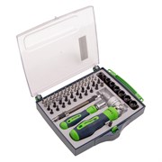 Отвертки реверсивные с набором бит, торцевых головок, 61 предмет, CrV Сибртех 15847