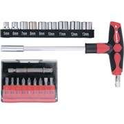 Отвертка с Т-образной эргономичной ручкой, набором бит и насадок, 20 шт, CrV Matrix 15850